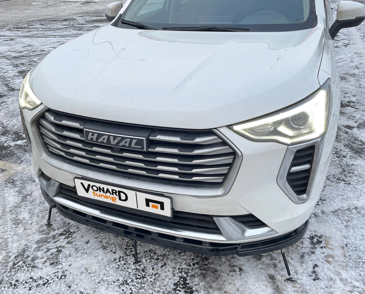 Сплиттер лезвие под передний бампер Haval Jolion Elite 2021 HAJ-1-FS1G  (Черный глянец) - Vonard Customs.