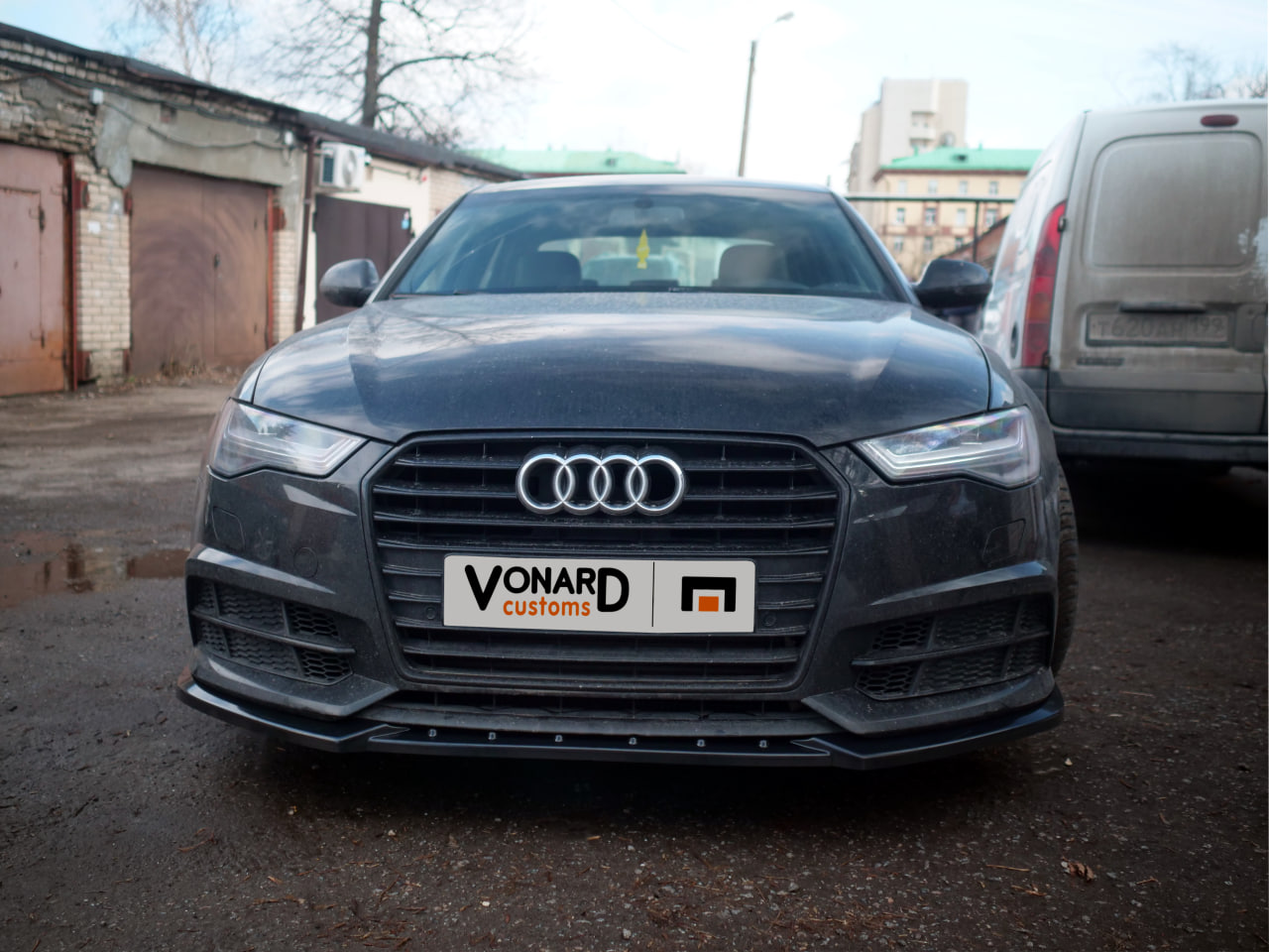 картинка Сплиттер переднего бампера Audi A6 S6 C7 S-line рест. - черный металлик vonard customs 