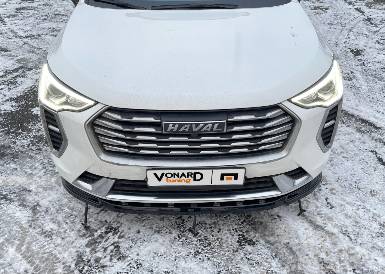 Сплиттер лезвие под передний бампер Haval Jolion Elite 2021 HAJ-1-FS1G  (Черный глянец) - Vonard Customs.