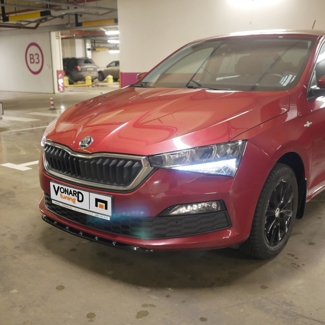 картинка Сплиттер (короткий) переднего бампера Skoda Rapid 2 - черный металлик vonard customs 