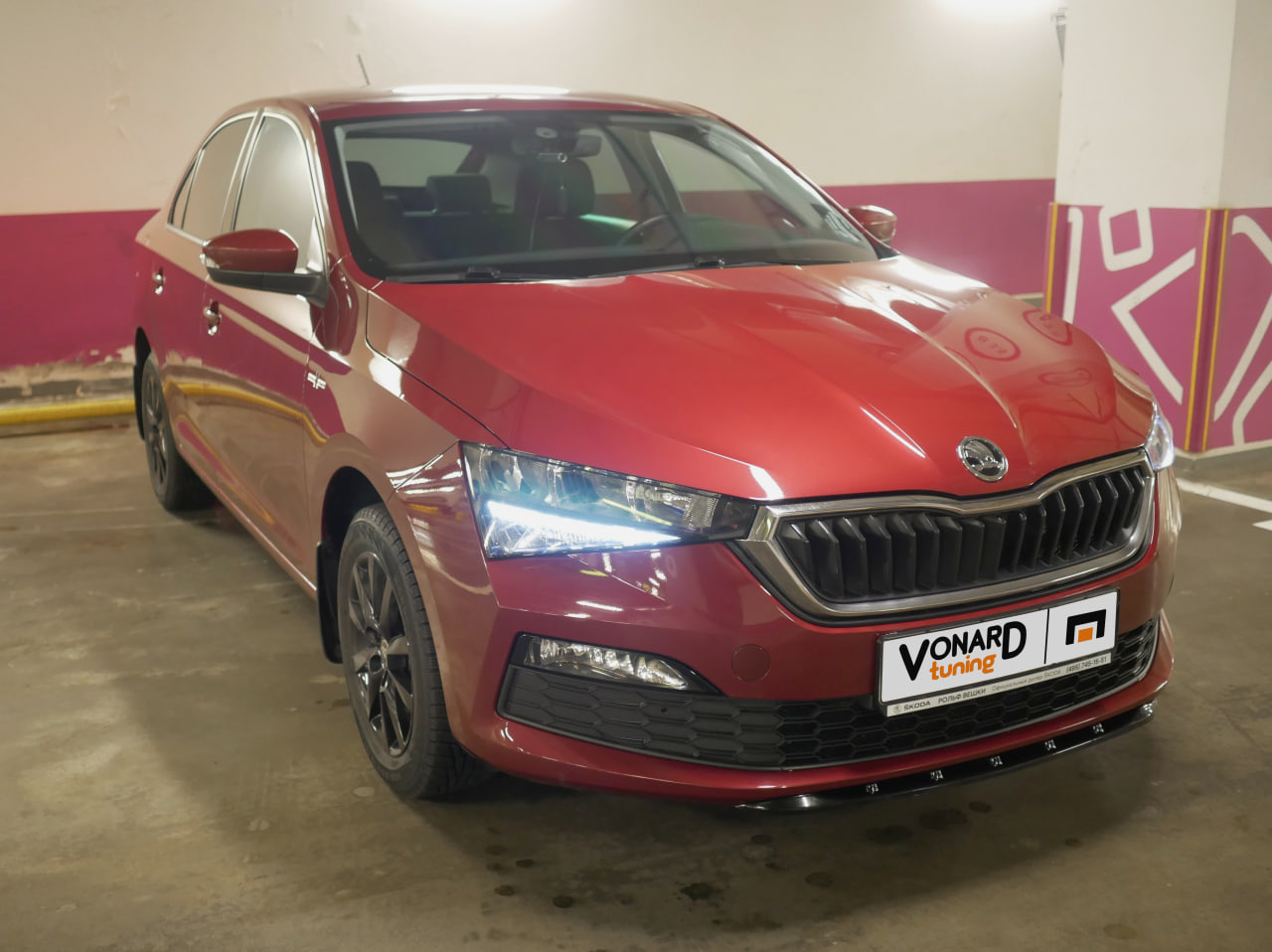 картинка Сплиттер (короткий) переднего бампера Skoda Rapid 2 - черный металлик vonard customs 