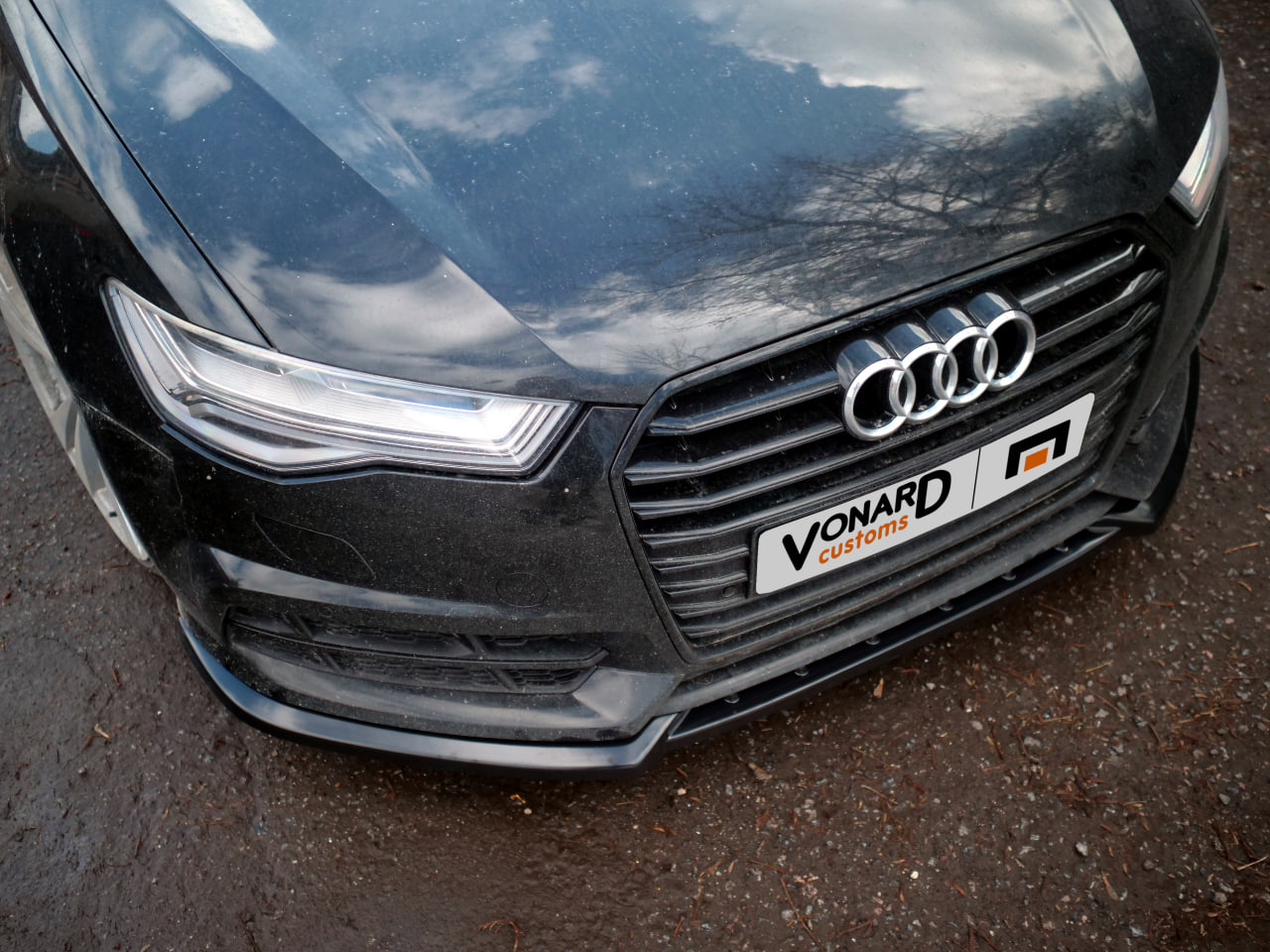 картинка Сплиттер переднего бампера Audi A6 S6 C7 S-line рест. - черный металлик vonard customs 