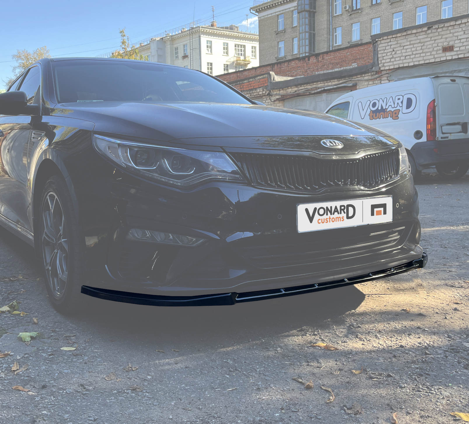 картинка Сплиттер переднего бампера Kia Optima 4 FL - чёрный металлик vonard customs 