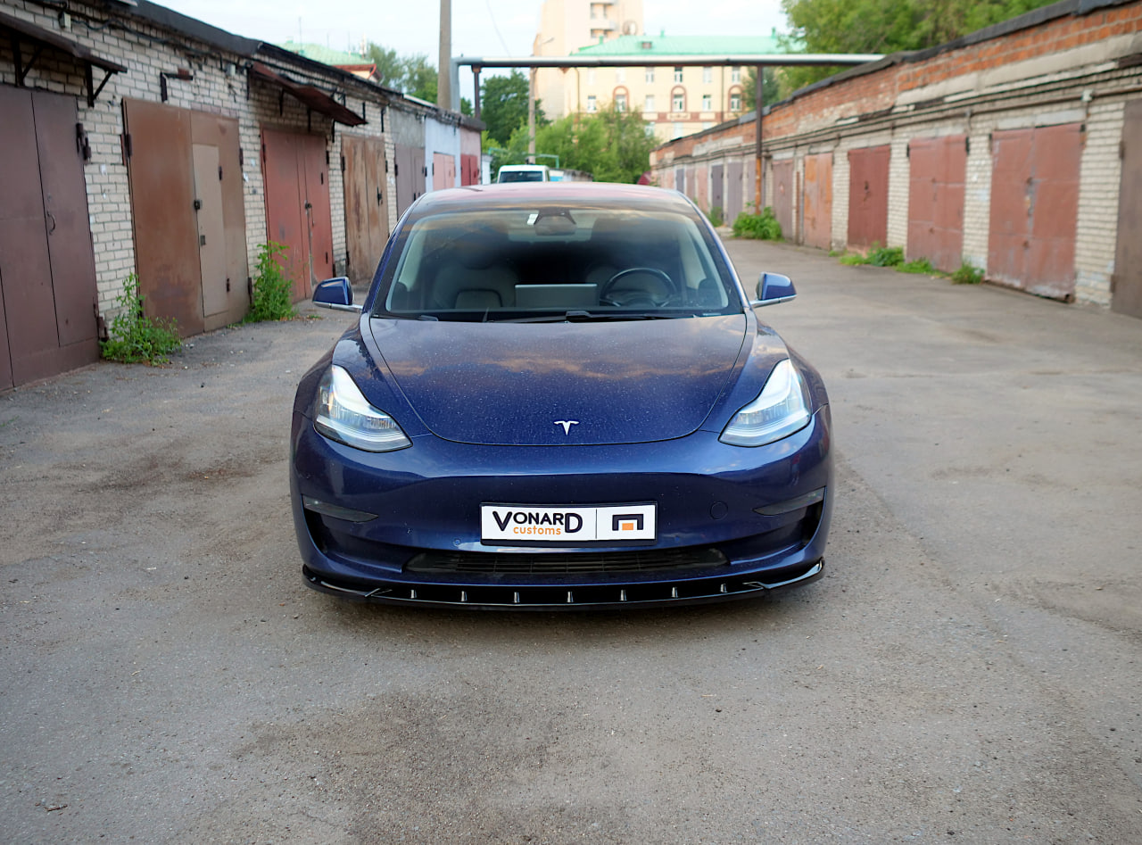 картинка Сплиттер переднего бампера Tesla Model 3 (ребра) vonard customs 