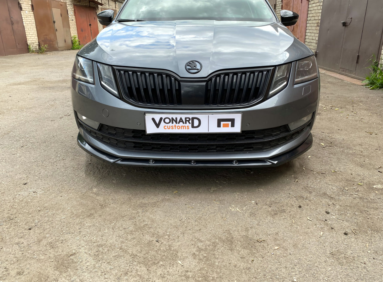 картинка Сплиттер переднего бампера Skoda Octavia 3 A7 рест. V2 (ребра) vonard customs 