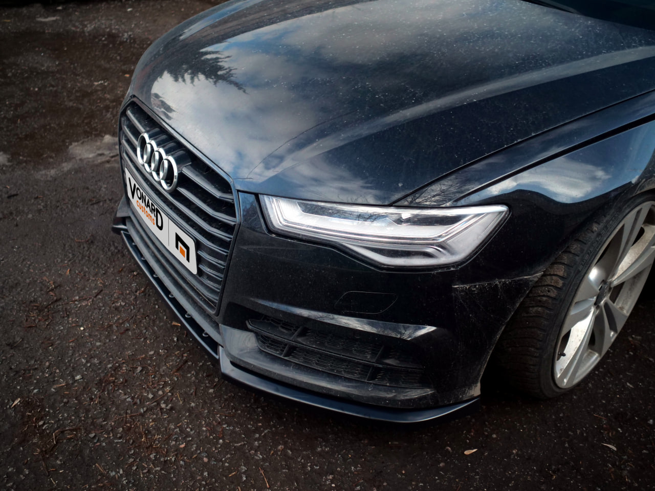 картинка Сплиттер переднего бампера Audi A6 S6 C7 S-line рест. - черный металлик vonard customs 